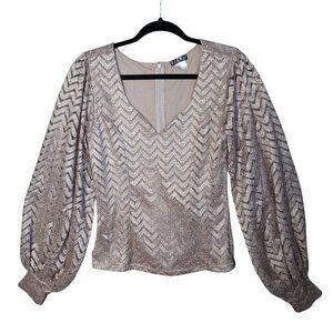 Venus Metallic Gold Chevron Ballon Sleeve Blouse